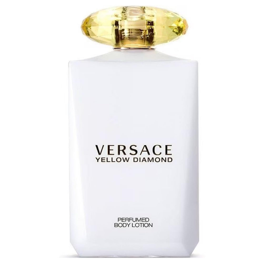 Versace Yellow Diamond loción corporal, botella elegante para piel suave y aroma sutil.