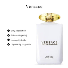 Versace Yellow Diamond loción, textura sedosa para piel nutrida.