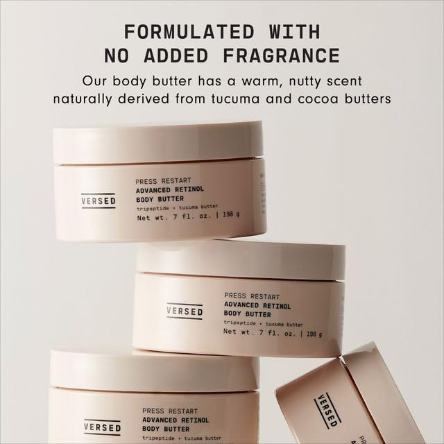 Versed Advanced Retinol Body Butter jar spread shows creamy moisture for dry skin