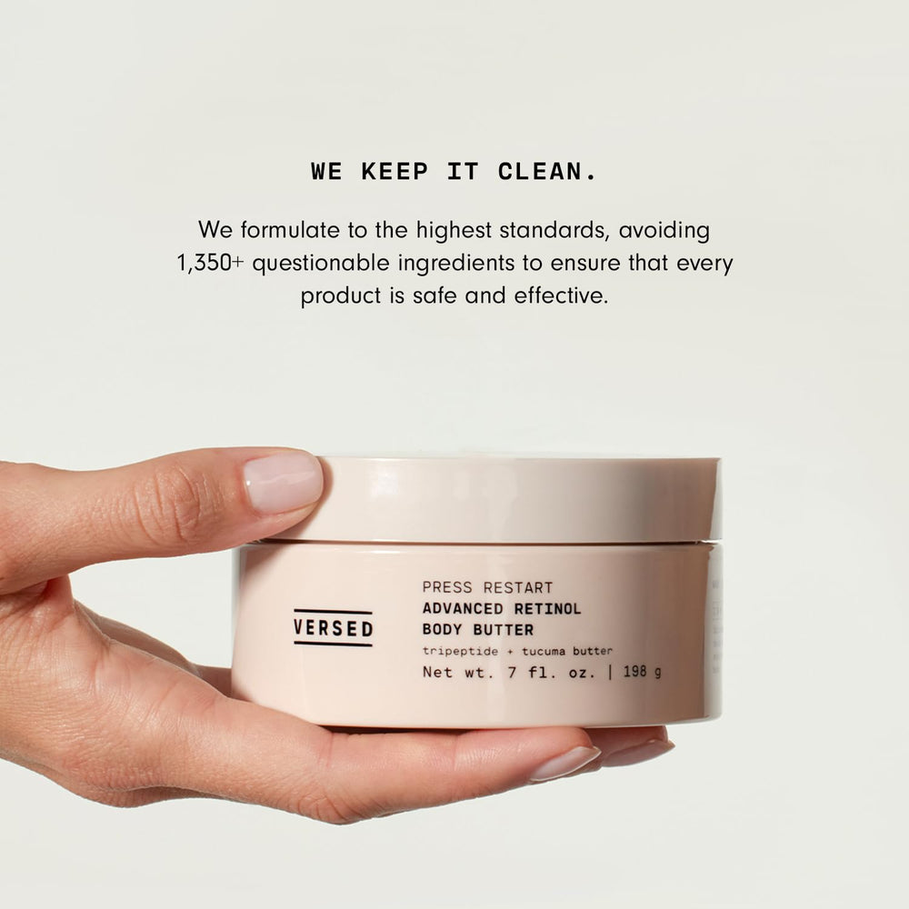 Versed Advanced Retinol Body Butter packaging emphasizes eco-friendly design