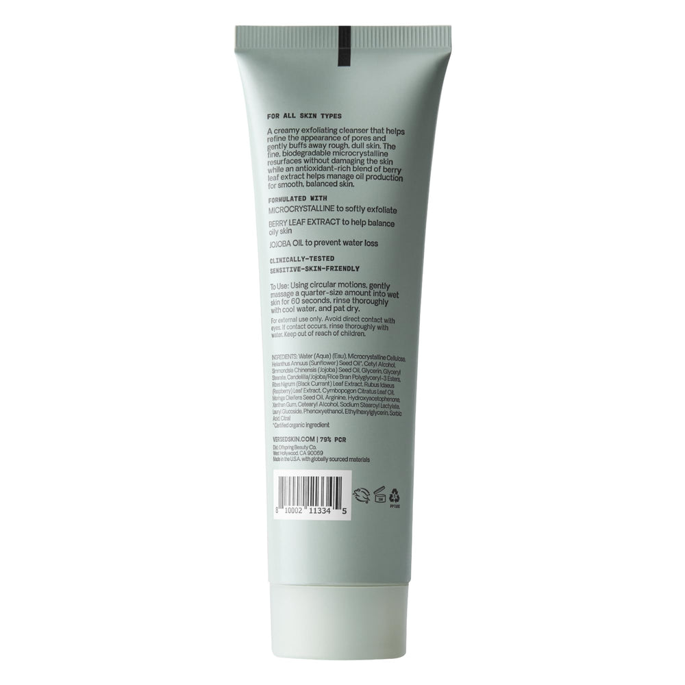 Versed exfoliador facial Day Maker, fórmula biodegradable y sin parabenos; cuidado responsable