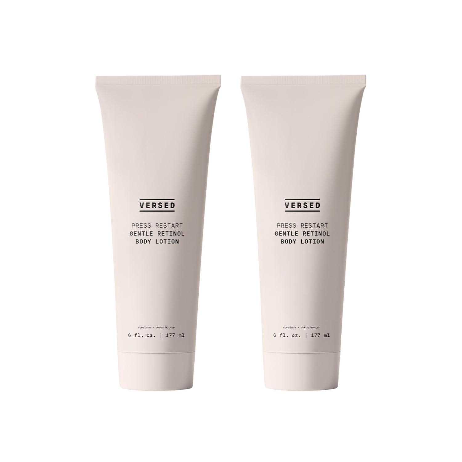 Versed Press Restart loción corporal, paquete dos, hidratación suave para piel seca.