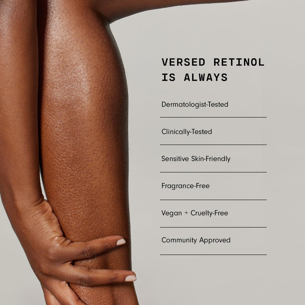 Elbow skin appears smoother after regular use of Versed body lotion.