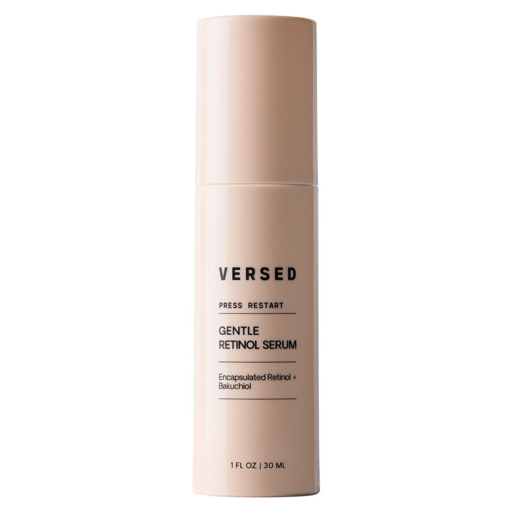 Sérum Versed Press Restart en bouteille, soin doux pour peau sensible et teint uniforme.