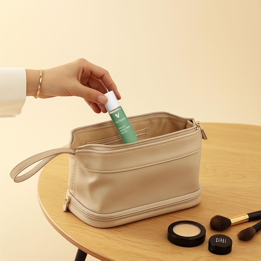 VERTISOOTH travel-friendly roll-on in-hand use for quick vertigo symptoms relief.