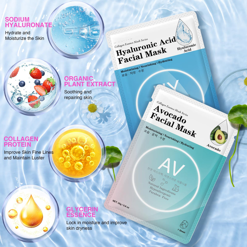 VESPRO Collagen Essence Sheet Mask application promotes hydration and calm skin.