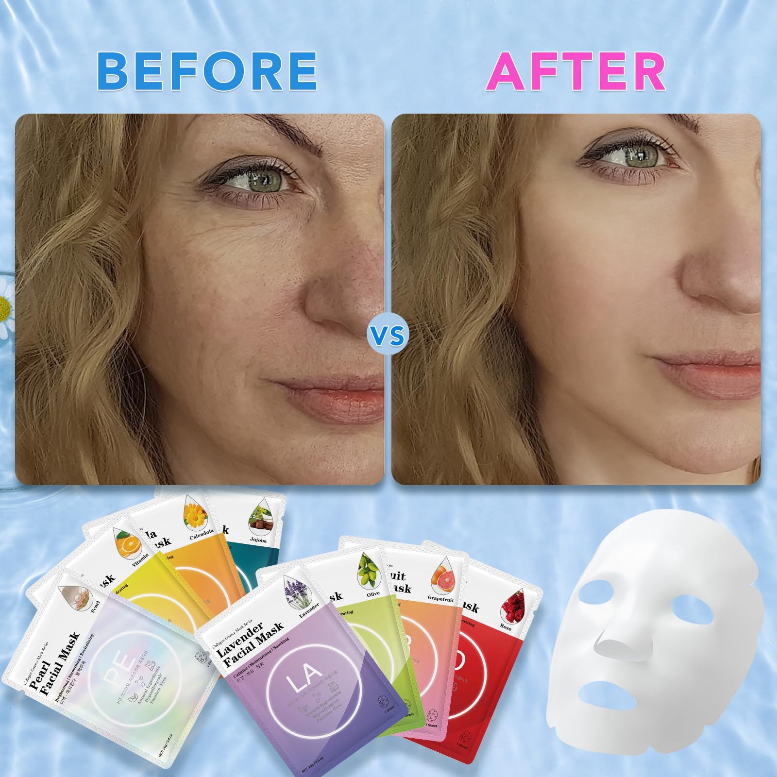 VESPRO Collagen Essence Sheet Mask supports skin elasticity for a firmer feel.