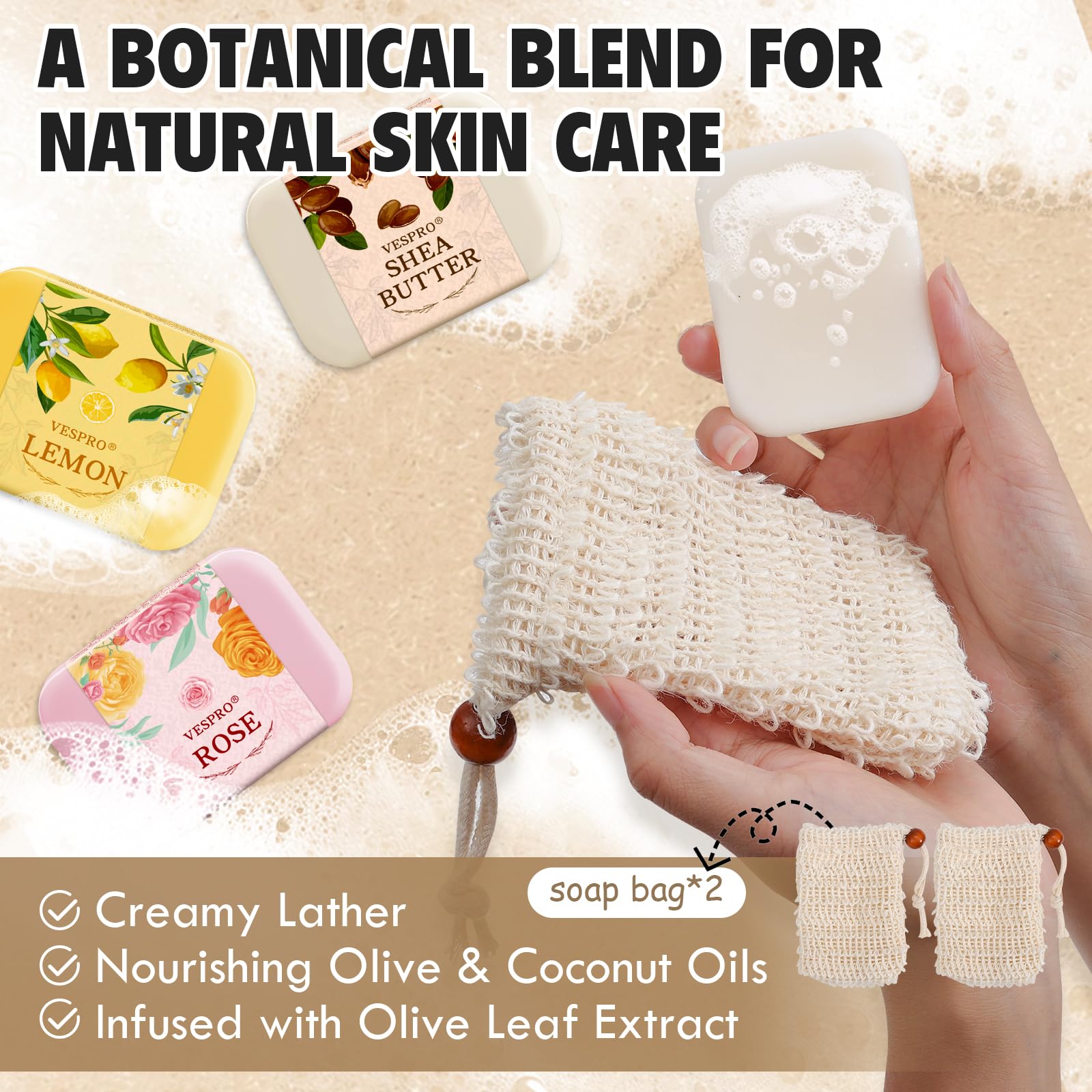 VESPRO jabon natural set regalo 24 barras granada: hidratación ligera y aroma afrutado.