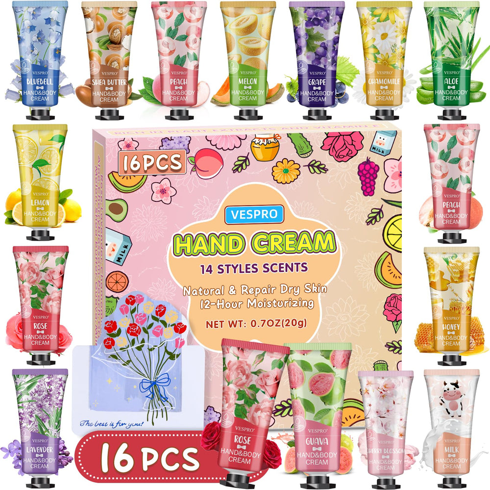 Conjunto Vespro de 16 cremas para manos con fragancias variadas para cada día.