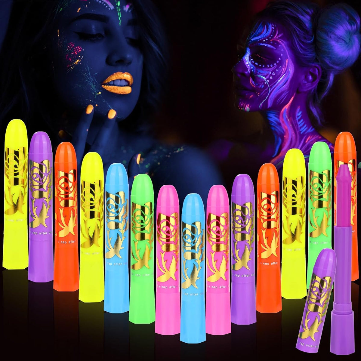 Pintura de cara VESPRO brillos UV, ideal para fiestas con luz ultravioleta.