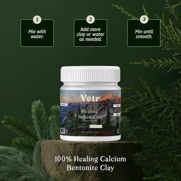 Vetr Naturals Arcilla India aplicación facial suave para uso diario.