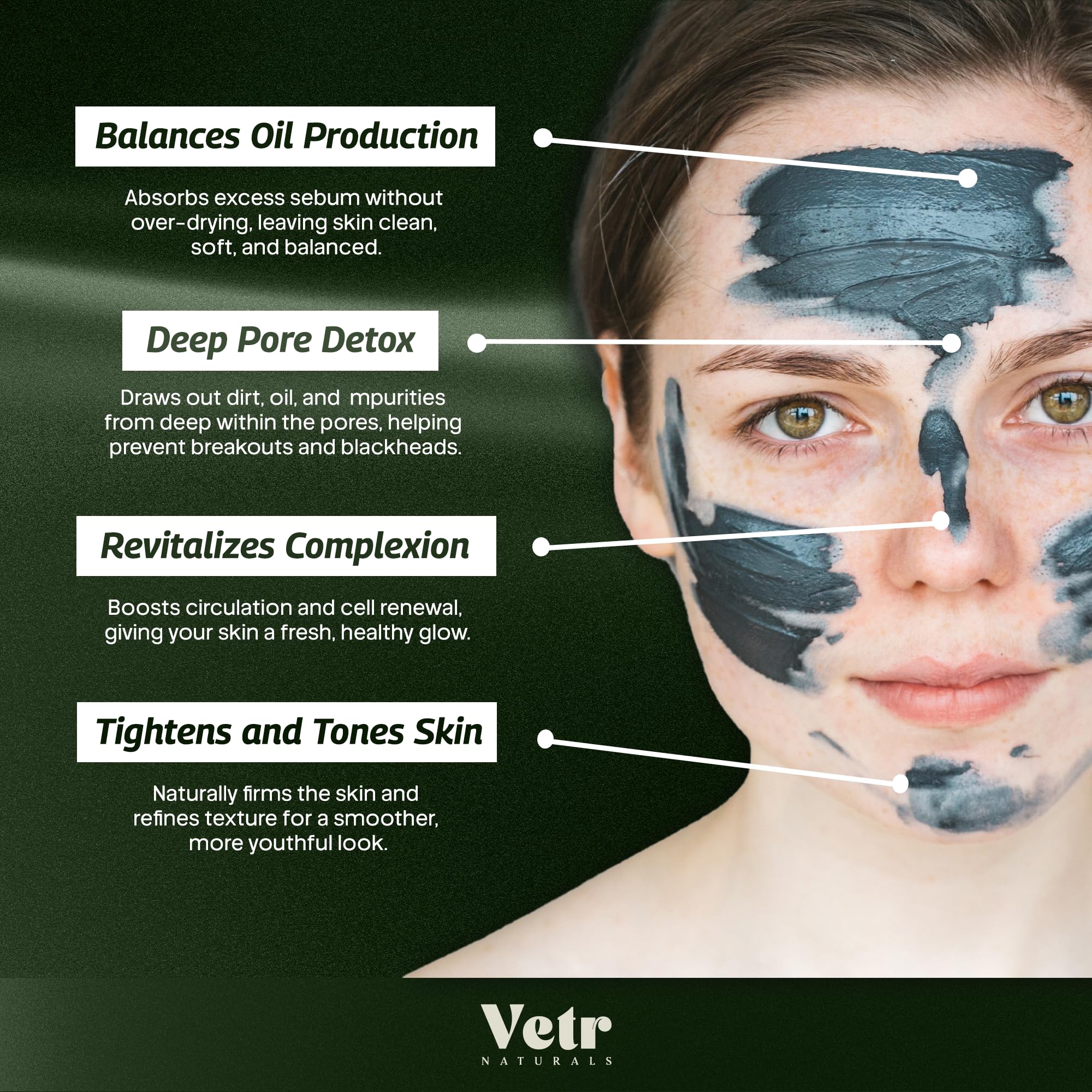 Vetr Naturals Arcilla India máscara corporal para exfoliar y revitalizar.