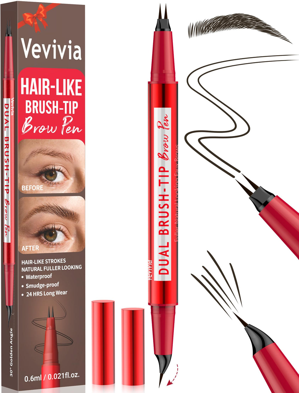 Lápiz de cejas Vevivia con punta doble y curva para cejas naturales y definidas