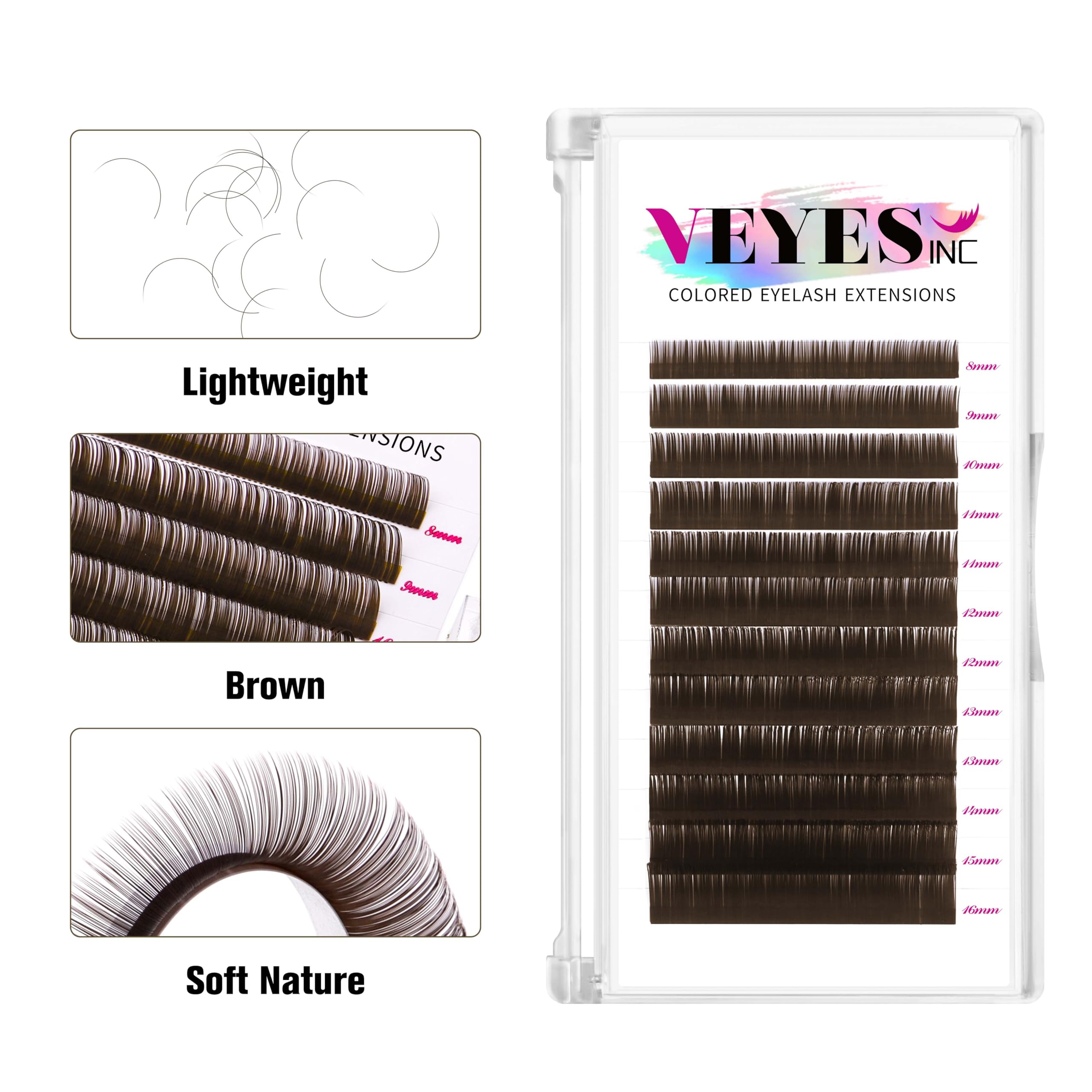 VEYES INC dark latte brown 0.05 D curl lashes in 8-16mm range for natural fullness