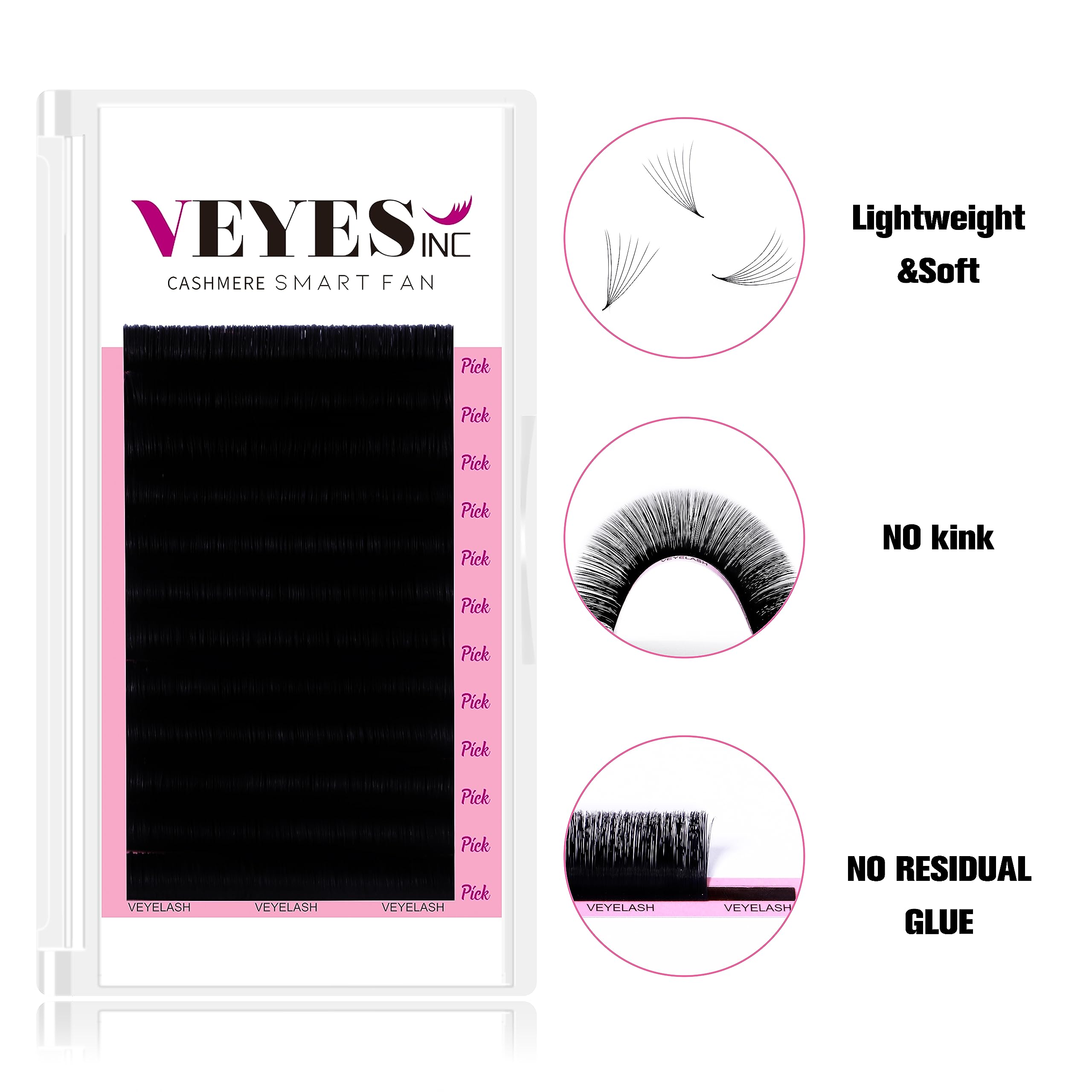 VEYES INC self-fanning lashes illustrate faster lash application.