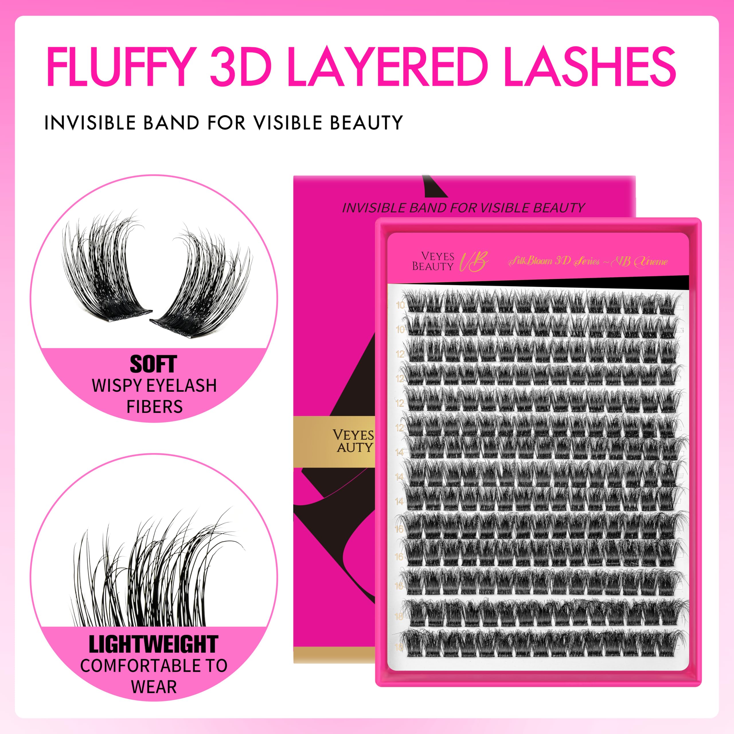 VEYESBEAUTY clústeres de pestañas 3D en capas, aspecto esponjoso y natural