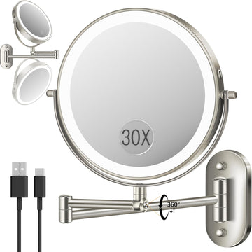 Espejo VFD iluminado 30X/1X para delinear ojos con precisión.