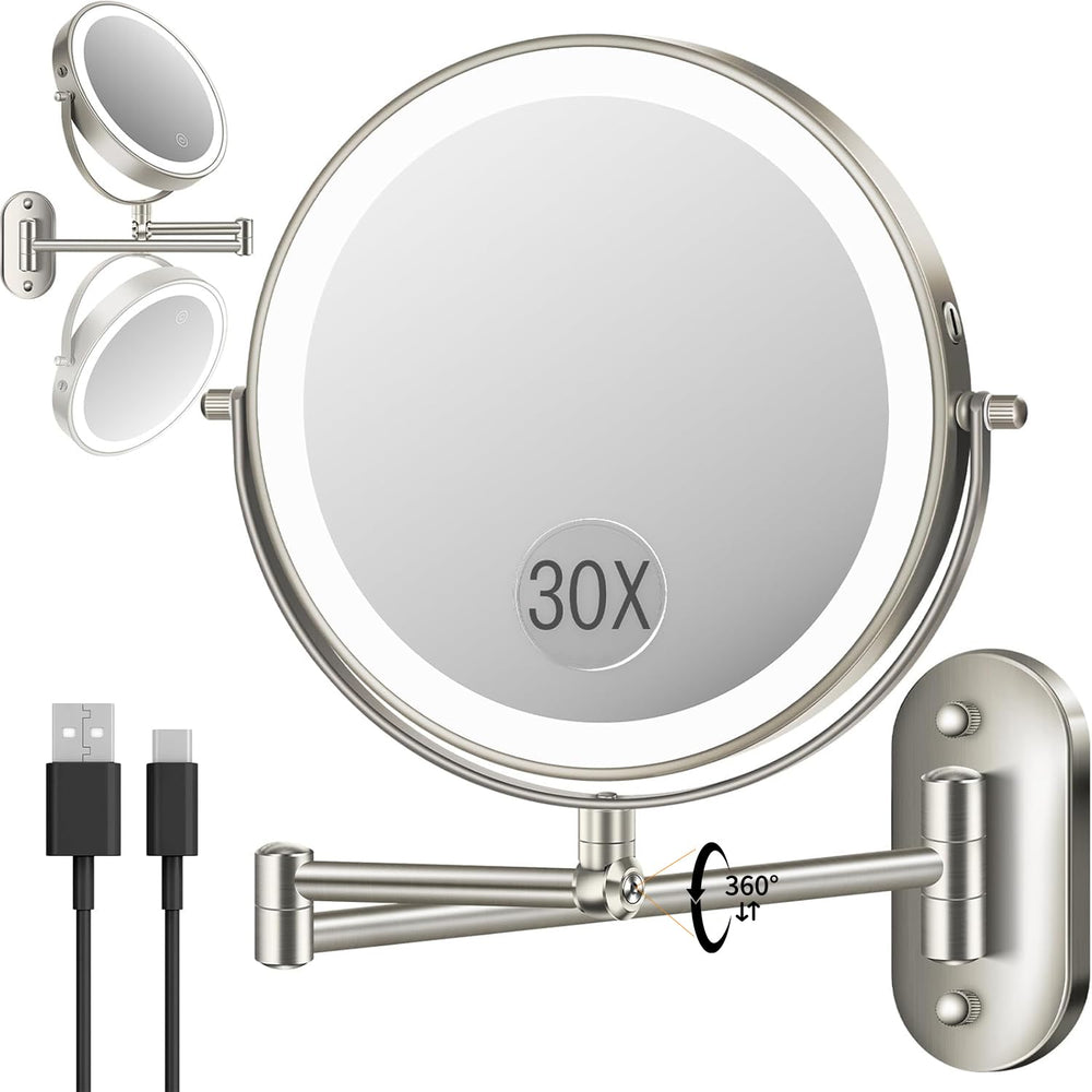 Espejo VFD iluminado 30X/1X para delinear ojos con precisión.