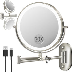Espejo VFD iluminado 30X/1X para delinear ojos con precisión.