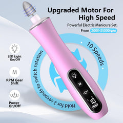 Lima eléctrica de uñas VFD con luz LED para ver detalles con claridad.