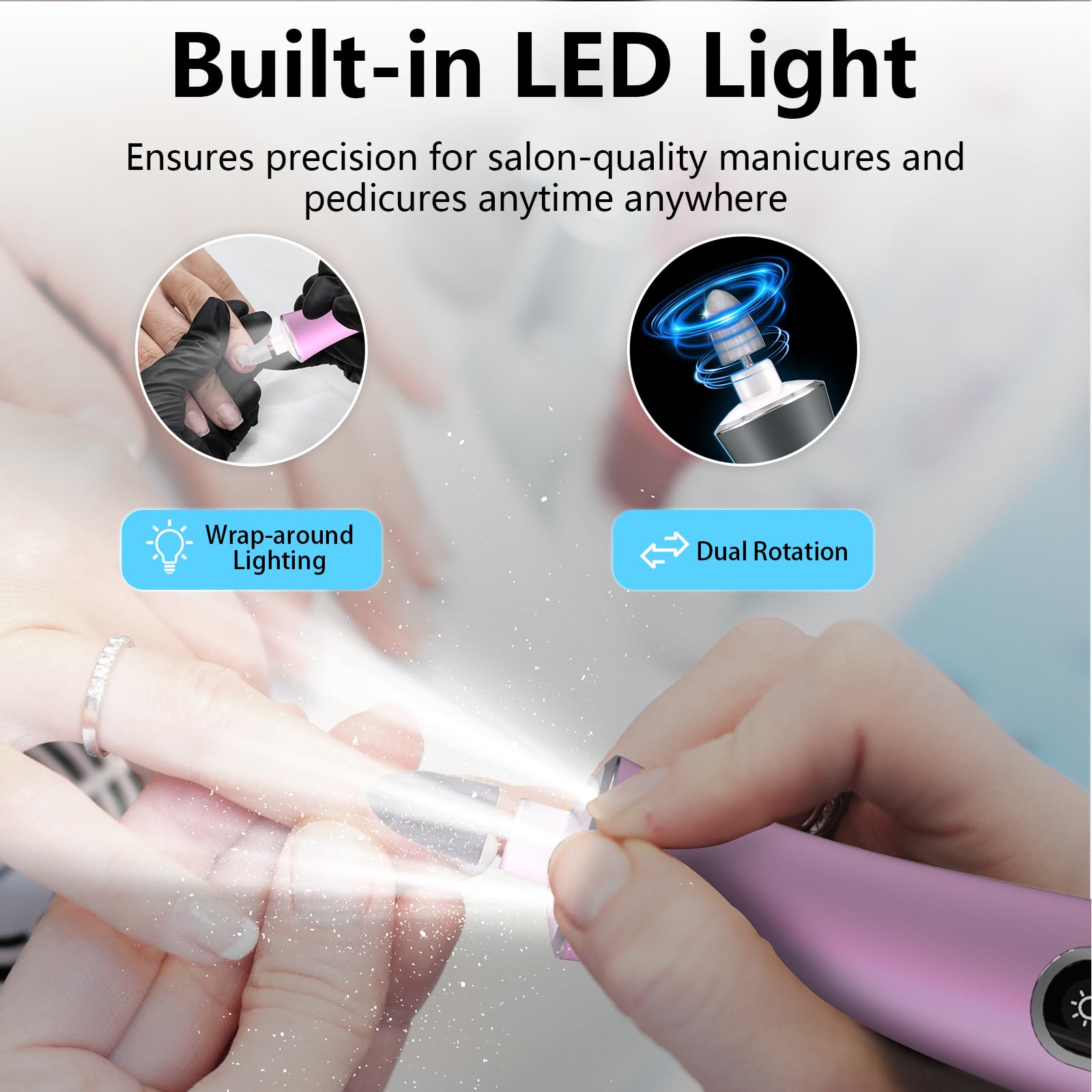 Lima eléctrica de uñas VFD con rotación bidireccional para perfiles variados.