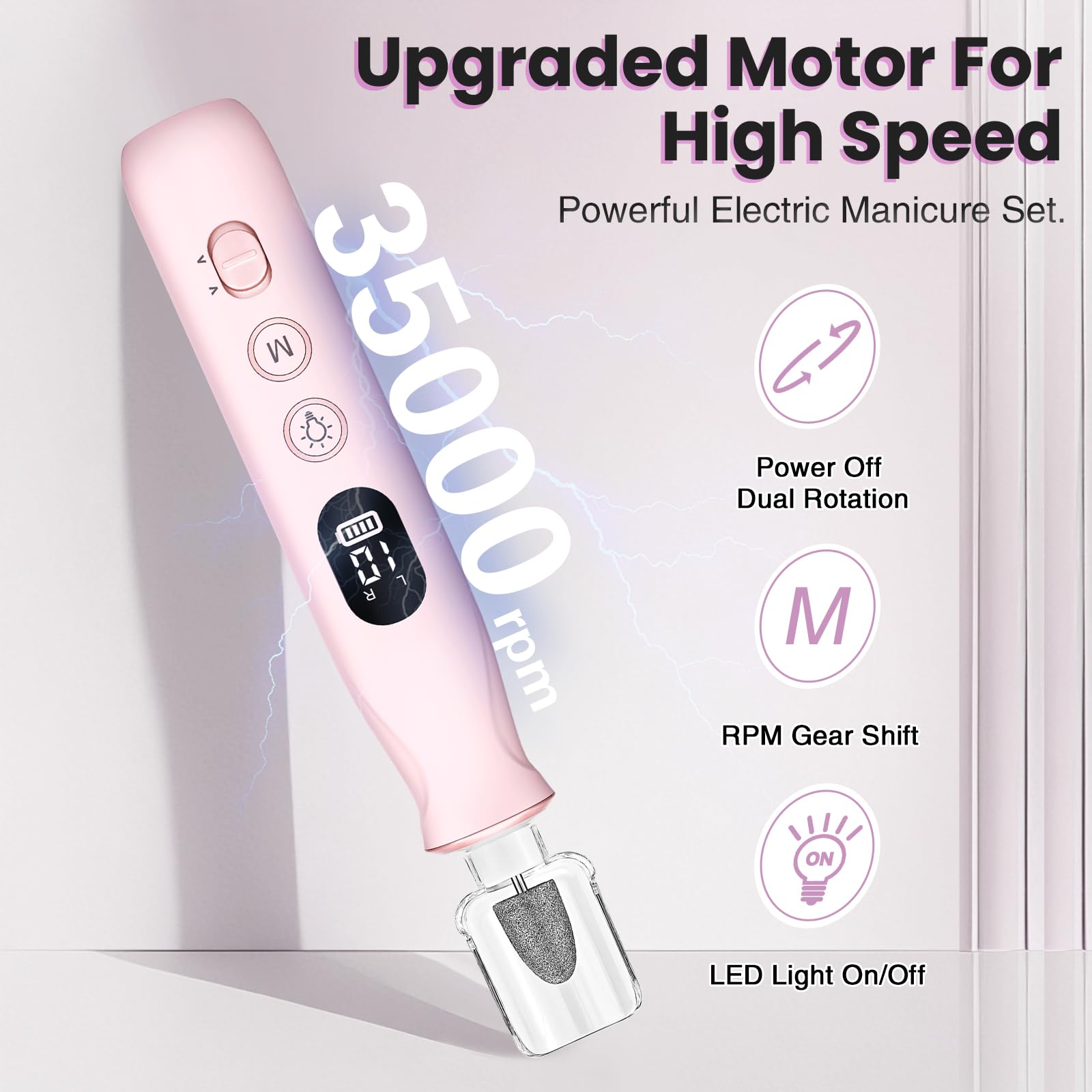 Pantalla LED y controles de velocidad para ajuste rápido y preciso.