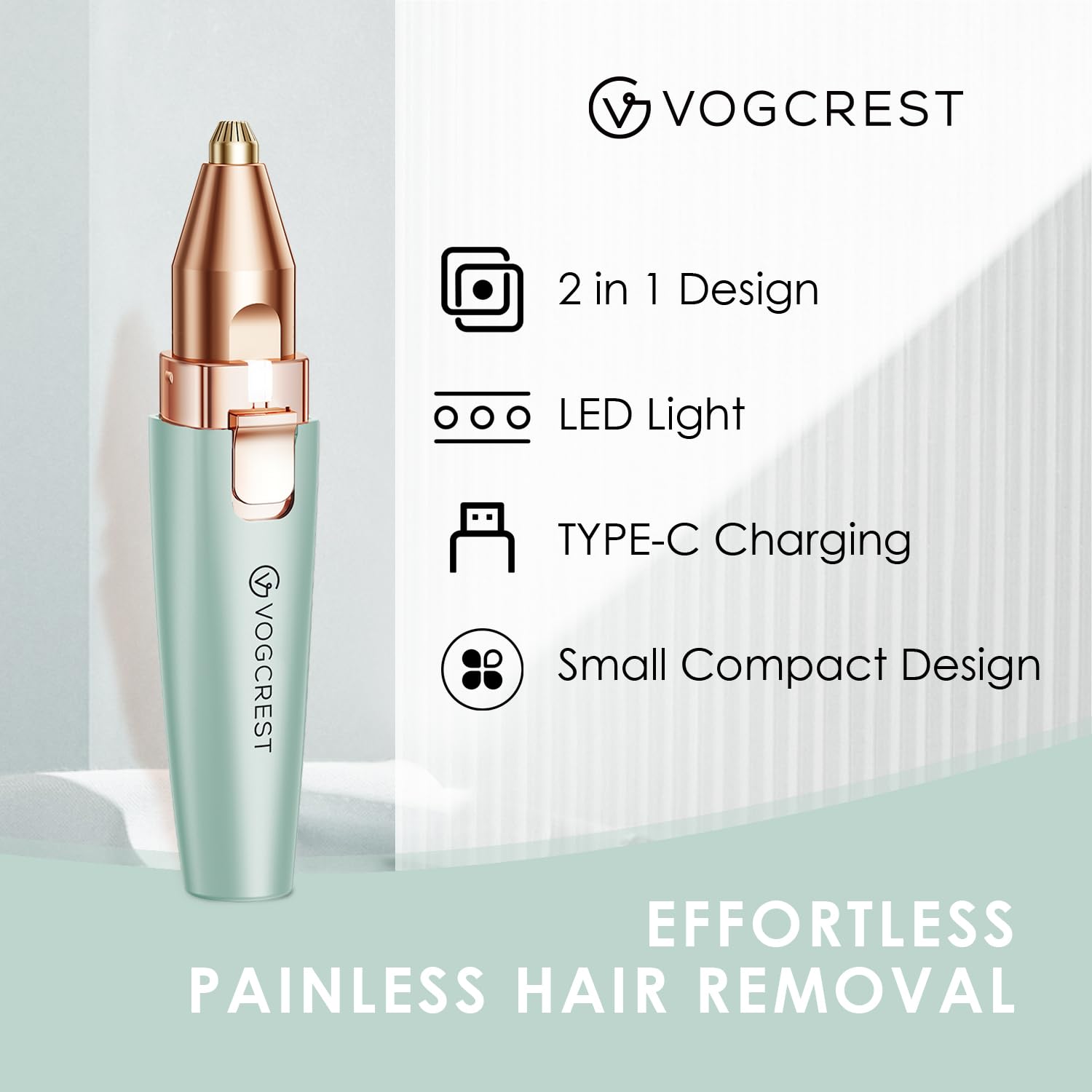 VG VOGCREST Afeitadora 2 en 1 para eliminar vello facial sin tirones.