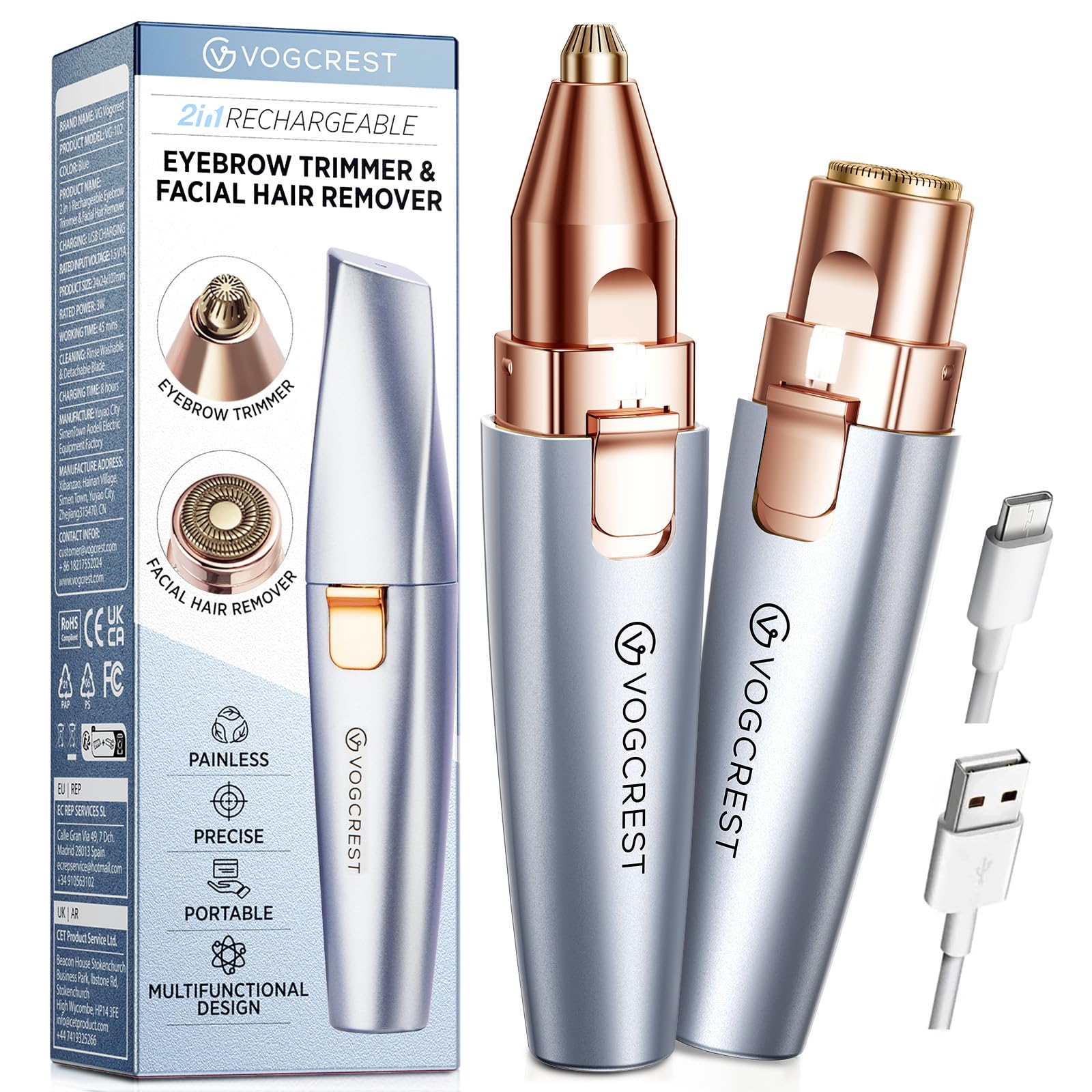 VG VOGCREST afilador cejas y rostro 2 en 1 para acabado suave