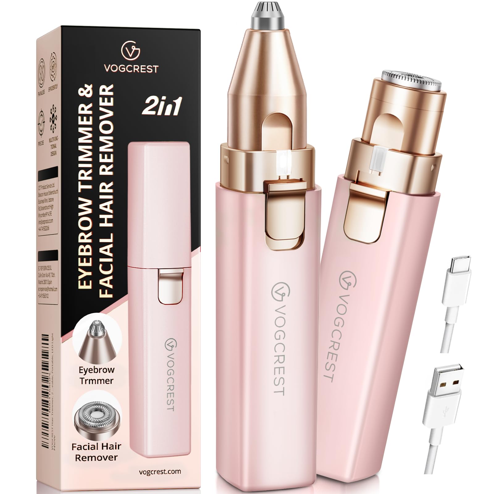VG VOGCREST: diseño 2 en 1 para cara y cejas, conveniente para uso diario