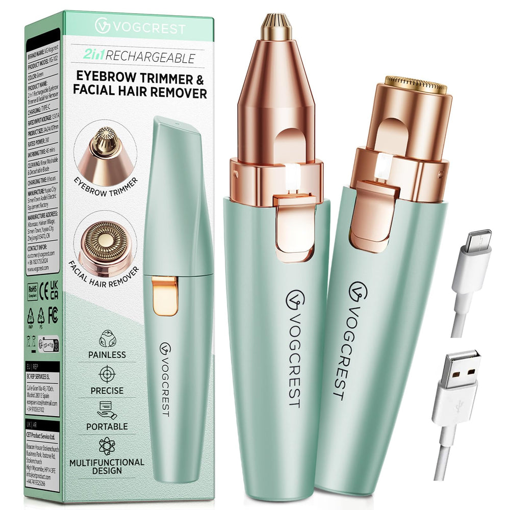 VG VOGCREST Recortadora de cejas con luz LED, ideal para delinear cejas con precisión.