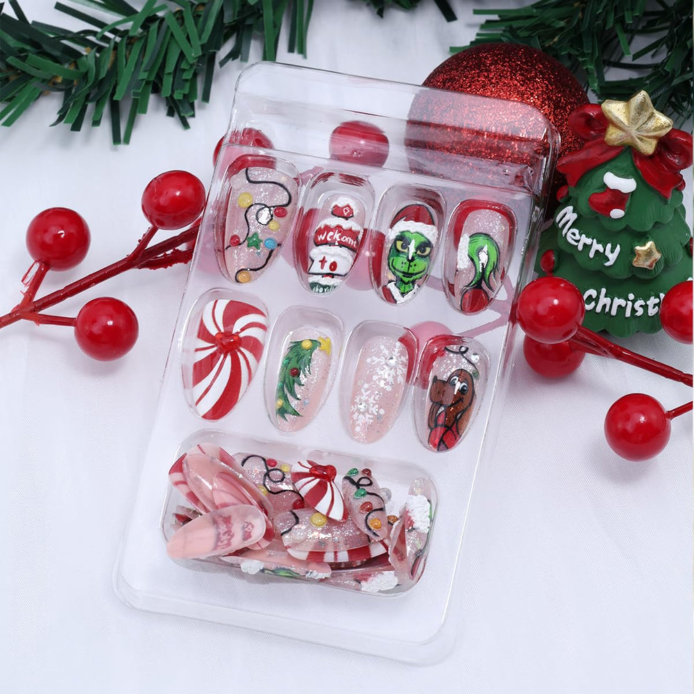 VGNRAR uñas navideñas en acrílico, resistentes y flexibles