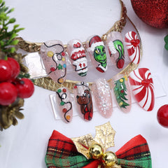 VGNRAR uñas Navidad almendra con árbol y dibujos para fiestas