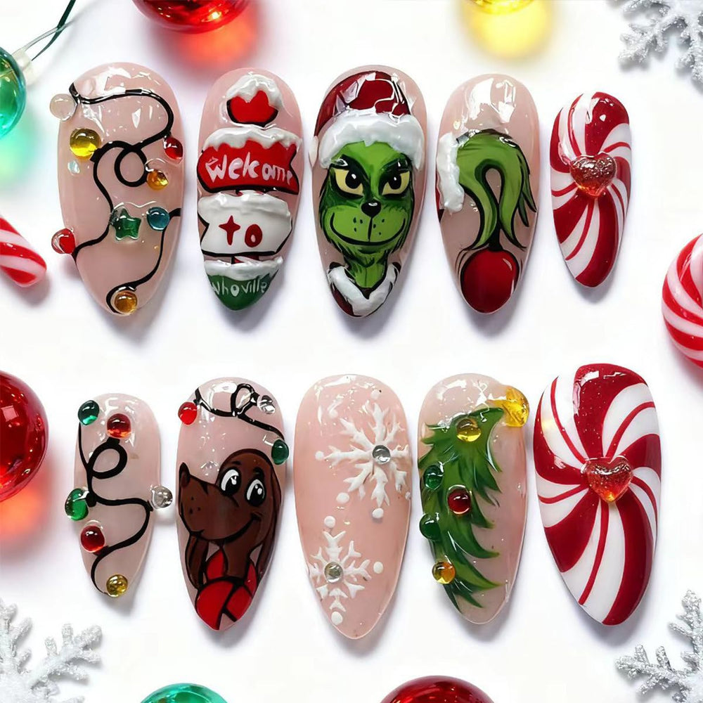 VGNRAR uñas Navidad almendra con tira luminosa para brillo y aplicación fácil