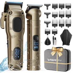 Cortapelos profesional VGRPRO en mano con diseño ergonómico para uso cómodo.