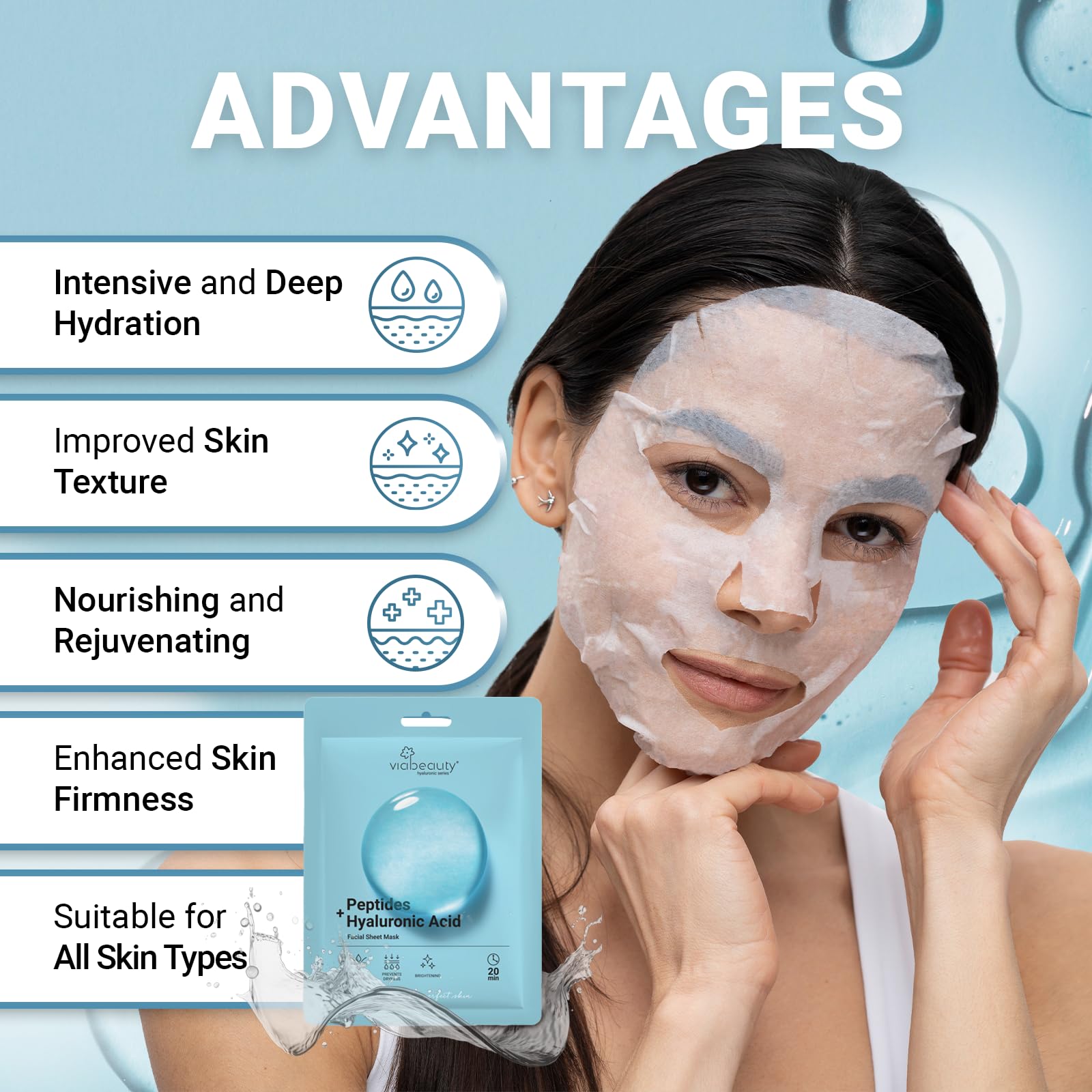 Mascarilla VIABEAUTY con péptidos para elasticidad y brillo suave