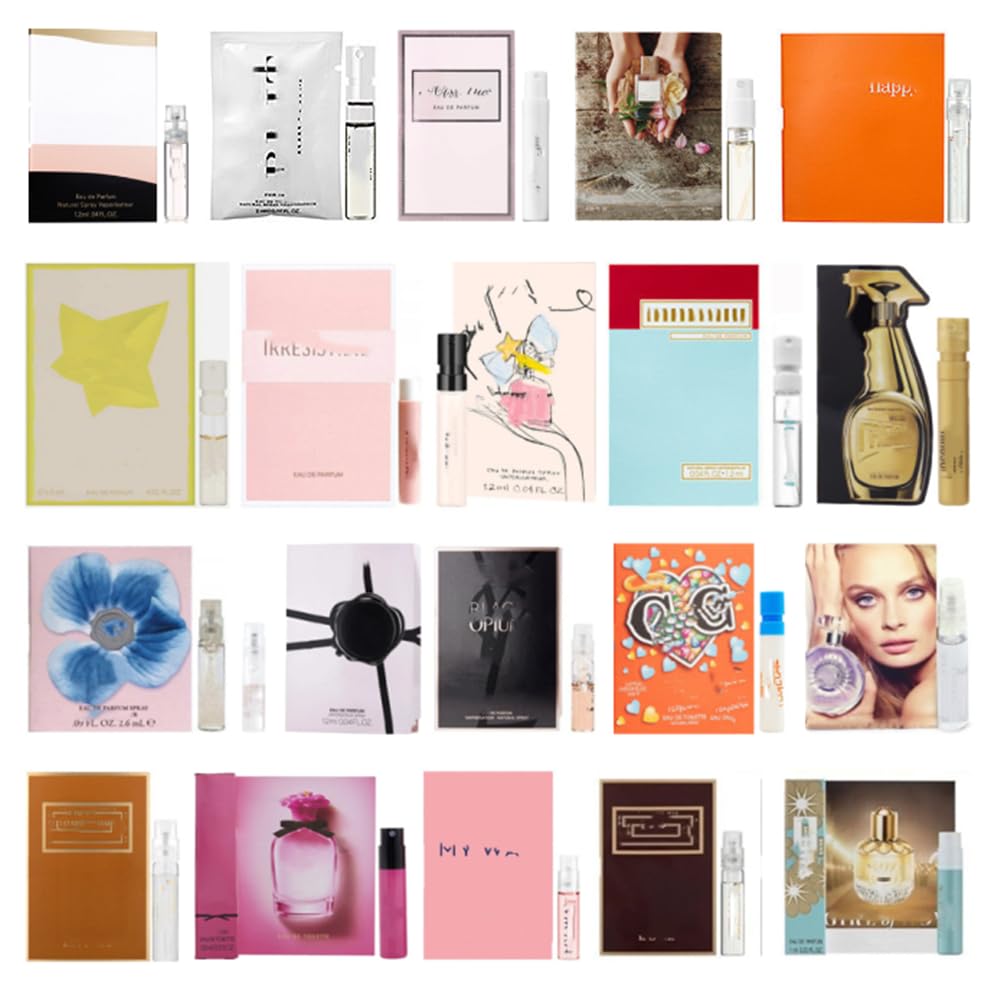 12 viales de perfume de diseño, organza, ideal para viajar y probar fragancias.
