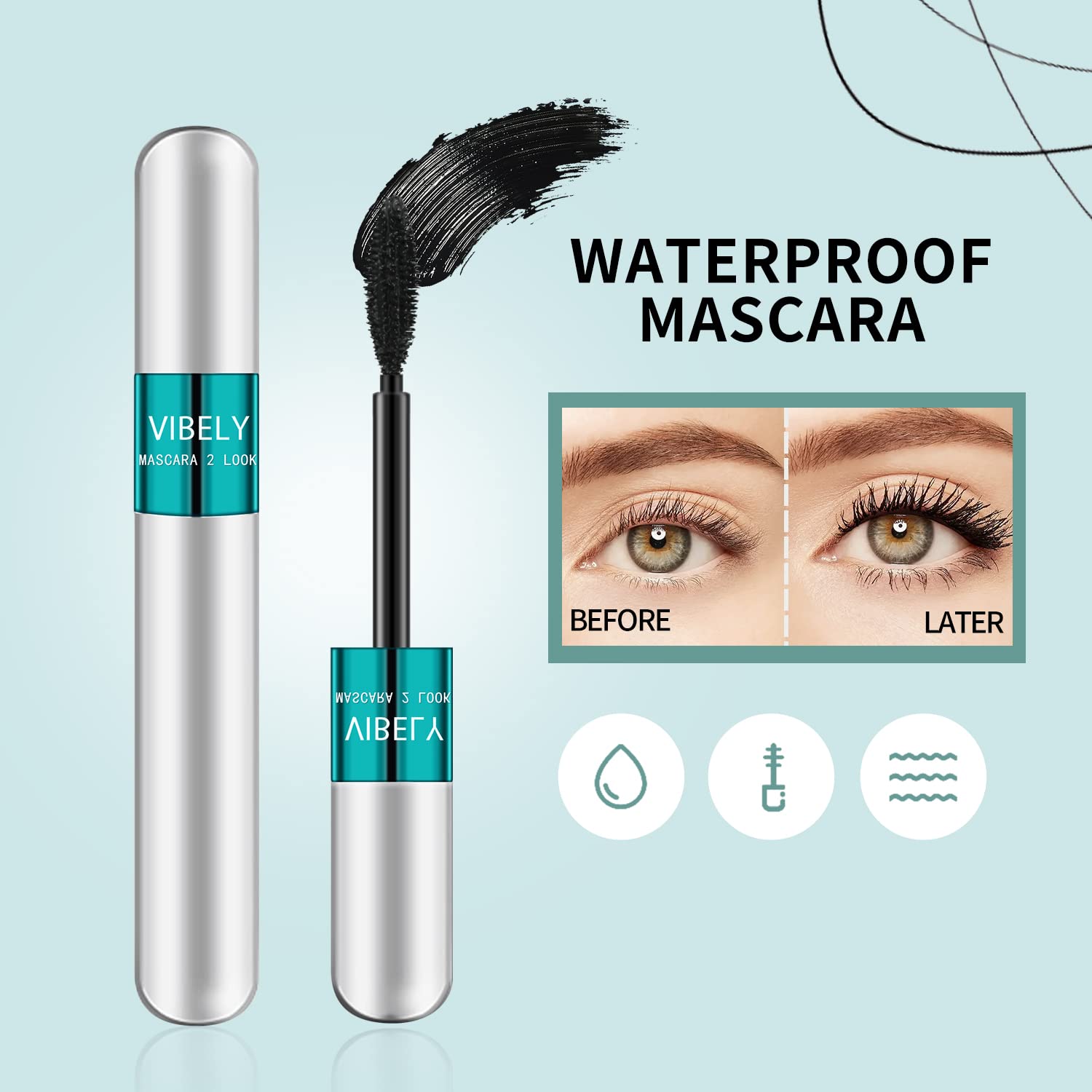 Aplicación desde la raíz a las puntas con VIBELY Mascara para pestañas definidas