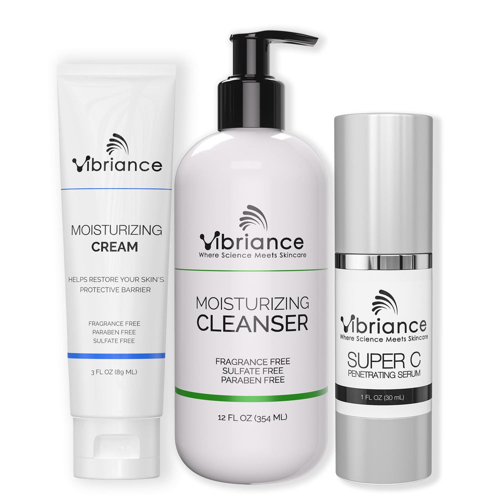 Vibriance Serum Super C en frasco, aplicación suave para hidratar y aportar luminosidad.