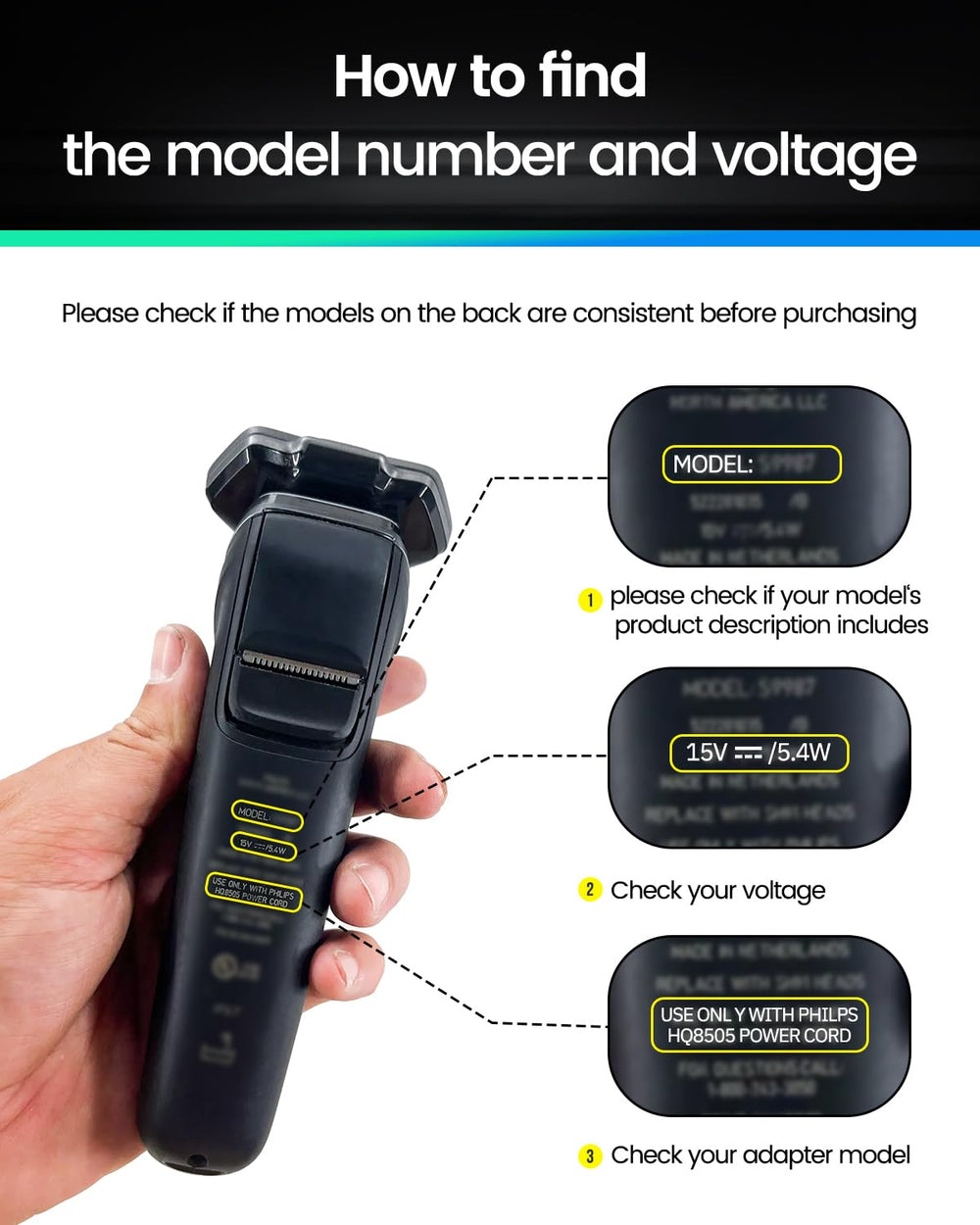 Vicgee HQ8505 compatible con Philips Norelco para conexión estable