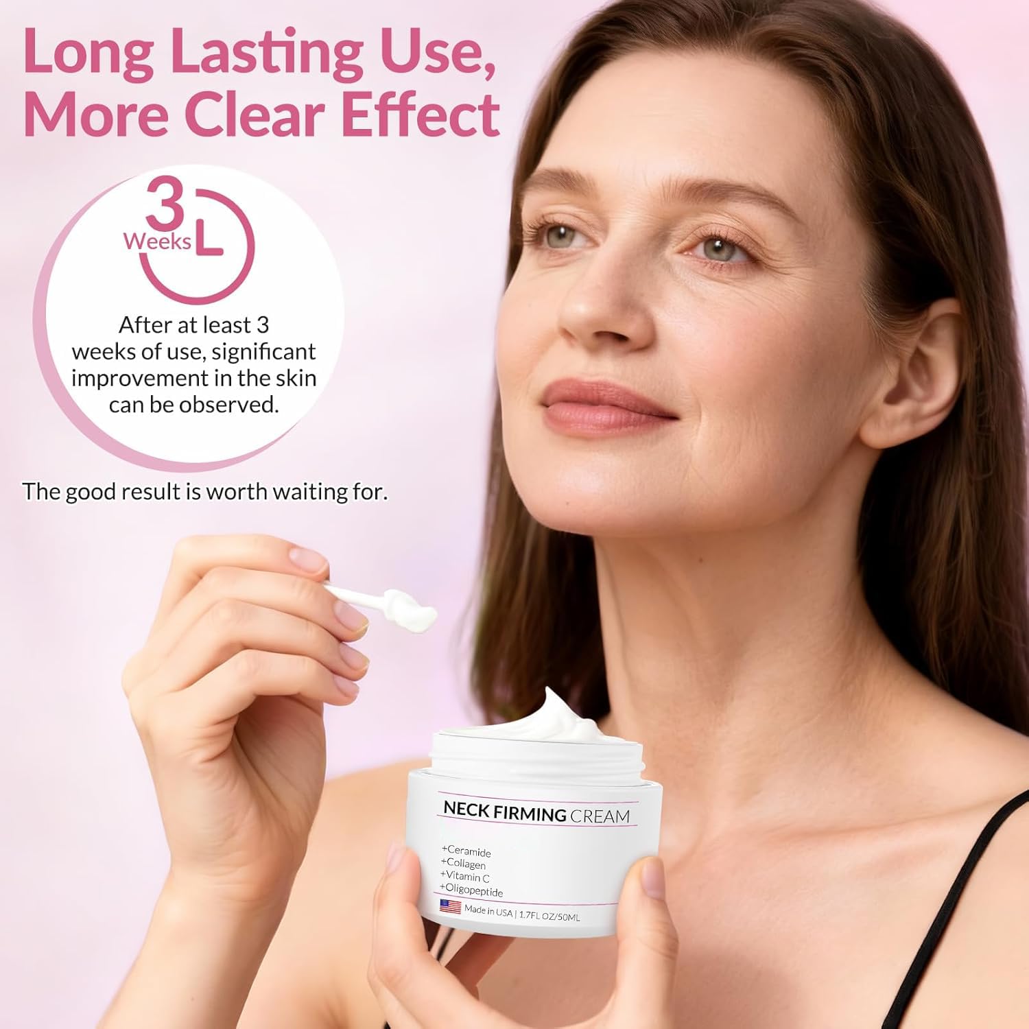 Envase detallado de VicGFHS crema cuello firme, diseño práctico.