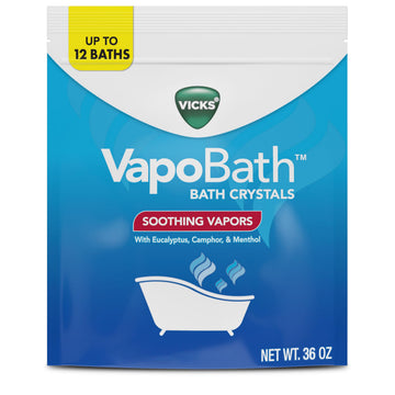 Vicks VapoBath: cristales de baño disolviéndose para relajación