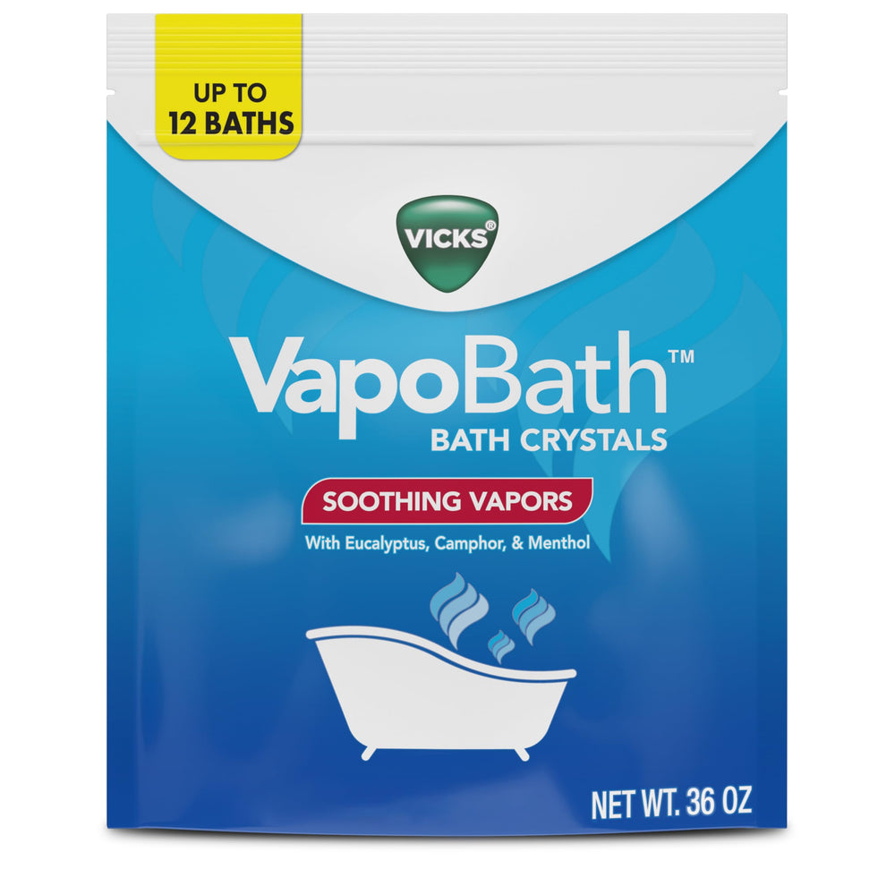 Vicks VapoBath: cristales de baño disolviéndose para relajación