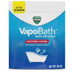 Vicks VapoBath: cristales de baño disolviéndose para relajación