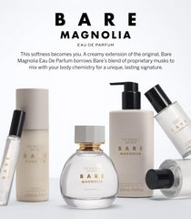 Bare Magnolia fragrance mist bottle shown highlighting creamy floral notes and long-wear potential.