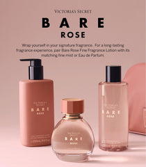 Victoria's Secret Bare Rose packaging and 8.4 oz bottle for easy home or travel use.