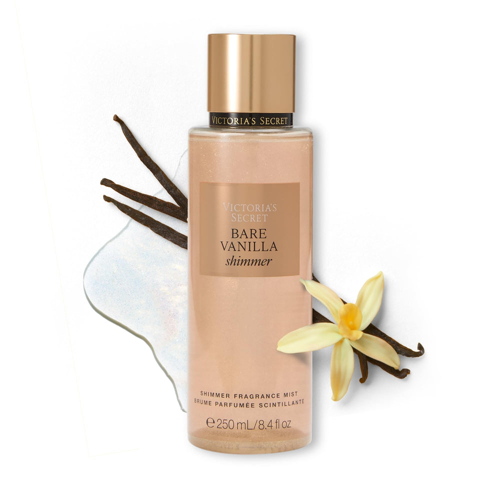 Victoria's Secret Bare Vanilla Shimmer Mist: botella elegante para perfumar todo el día.