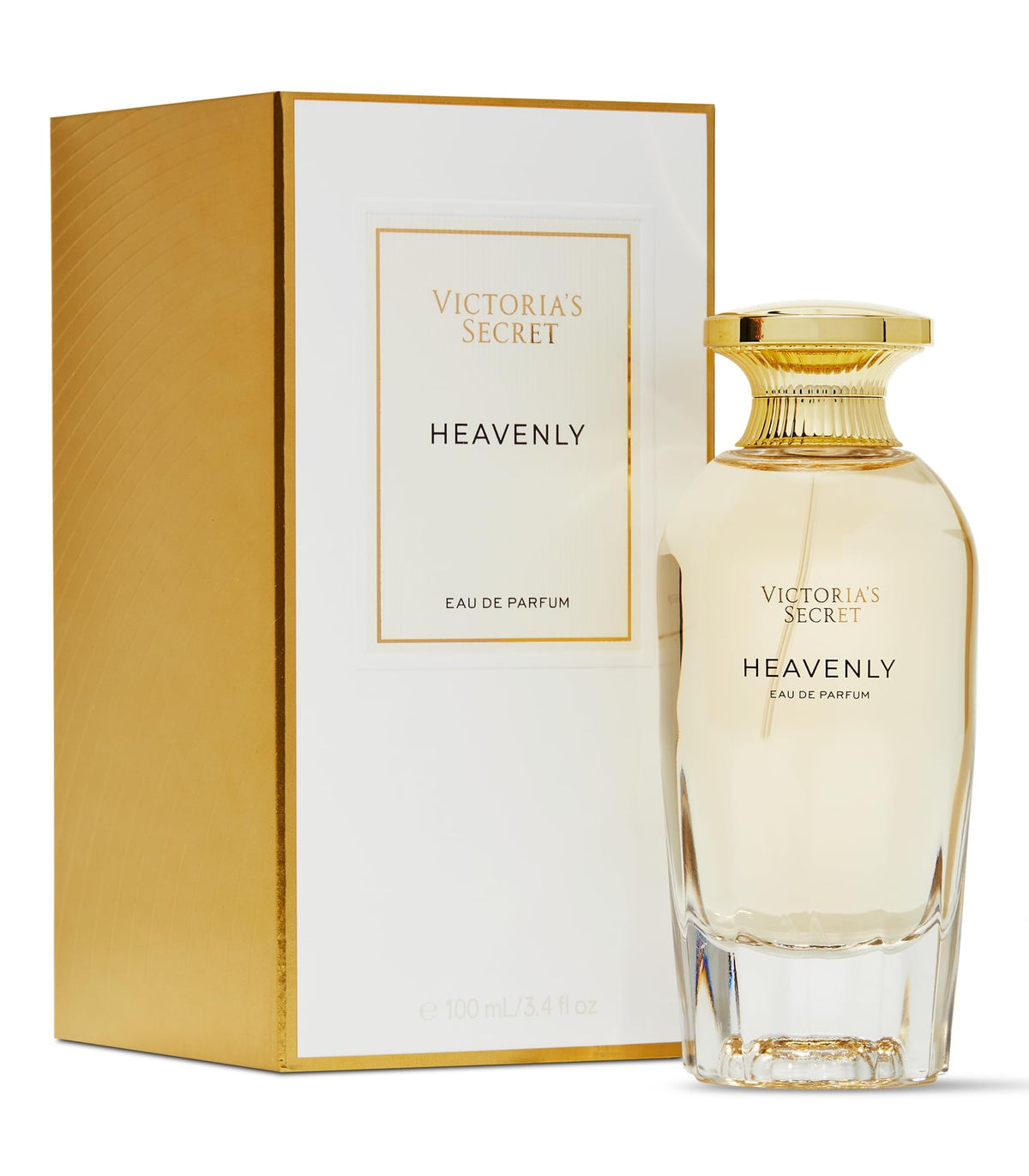 Victoria's Secret Heavenly frasco dorado, aroma lujoso para ocasiones especiales.