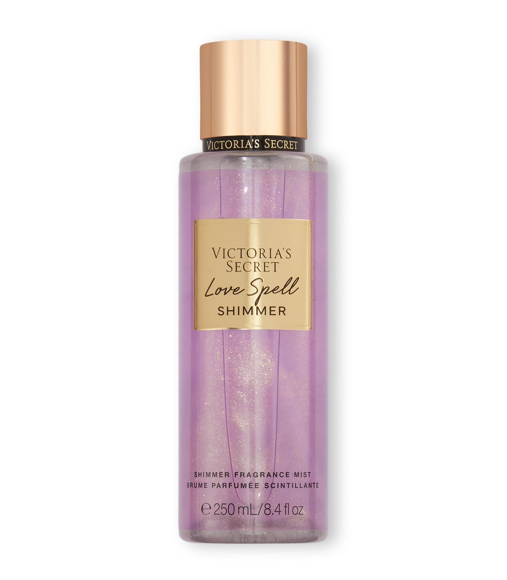 Victoria's Secret Love Spell bruma brillo en frasco, aroma floral suave para uso diario.