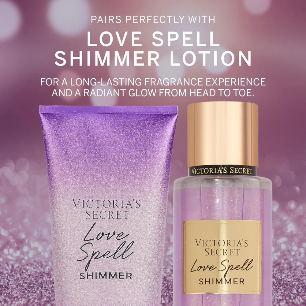 Victoria's Secret Love Spell Shimmer Lotion bottle with silky, moisturizing finish