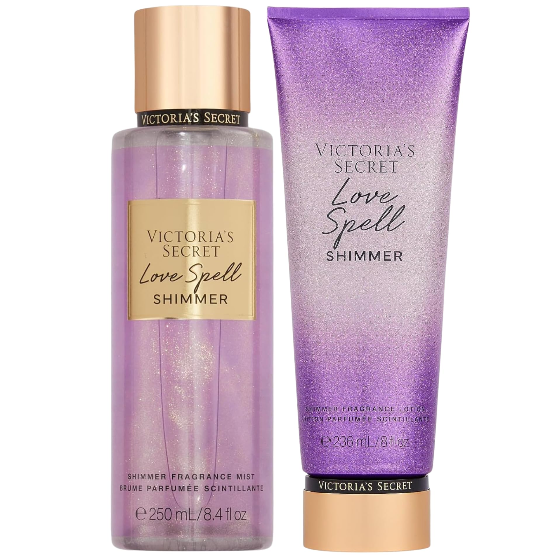 Victoria's Secret Love Spell Shimmer Mist bottle shimmering for everyday glamour